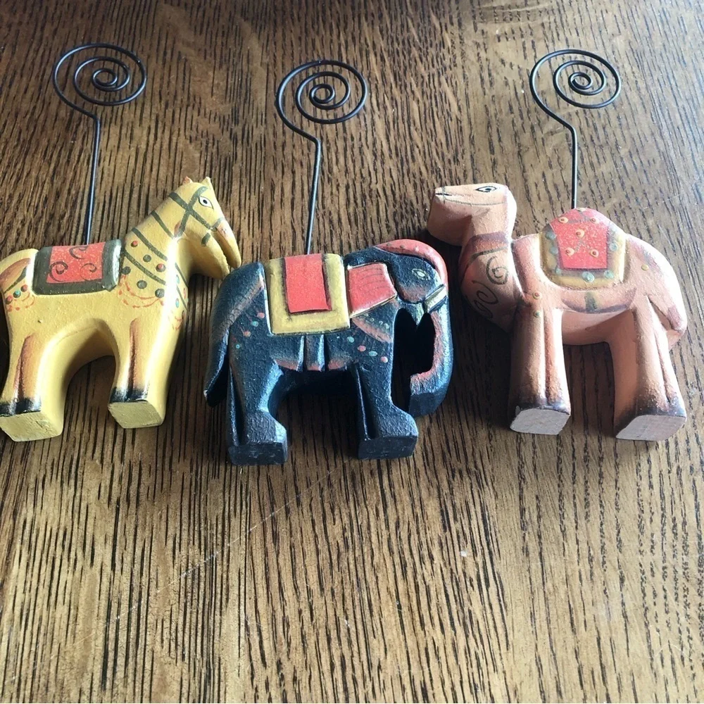 Pier 1 One Wooden Dressed Animal Photo Holders Camel /Donkey /Elephant